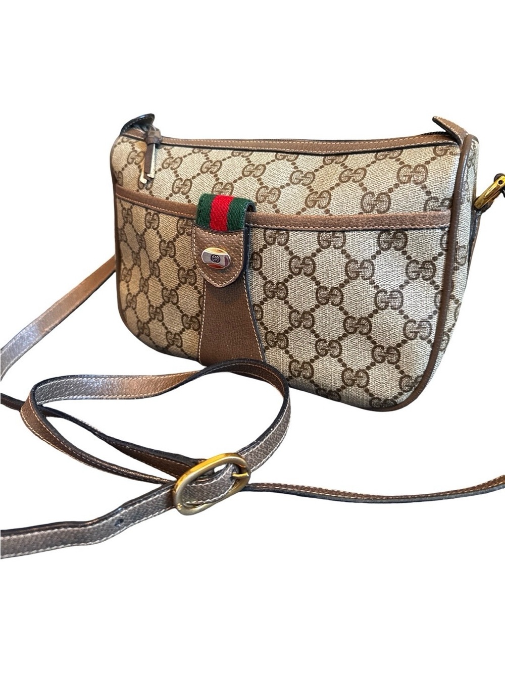 Vintage Gucci Ophidia GG Supreme Web Stripe Shoulder Bag Brown Leather - Picture 5 of 15